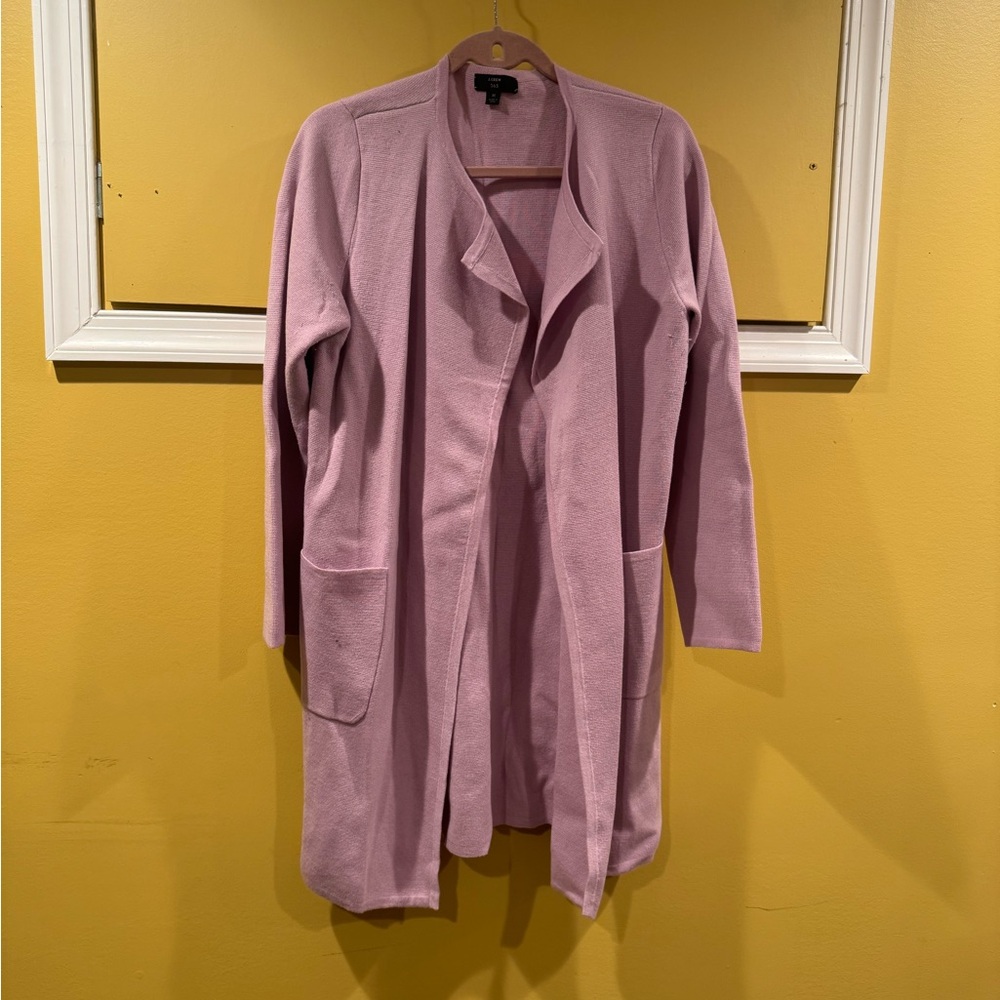 J Crew 365 collarless heavyweight long sweater jacket with pockets Size M